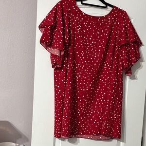 Elegant Red Polka Dot Blouse with Ruffled Sleeves